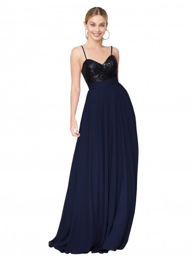 Inexpensive Sweetheart High Neck Sequin Top Long Chiffon Prom Dress UK