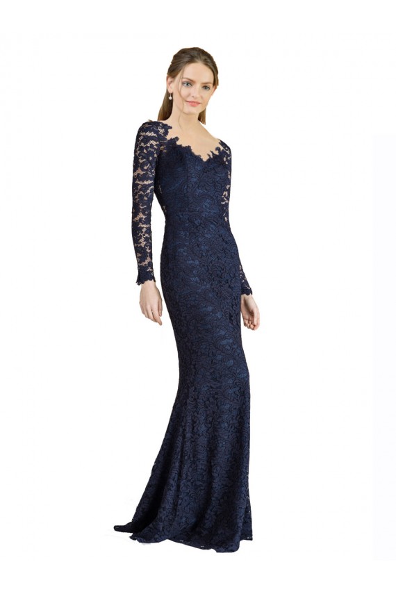 Inexpensive Illusion Long Sleeves Lace Prom Dress with Sheer Keyhole Back UK