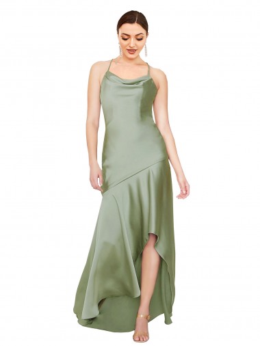 Inexpensive Silky Satin Prom Dress with Bias Cut Skirt UK