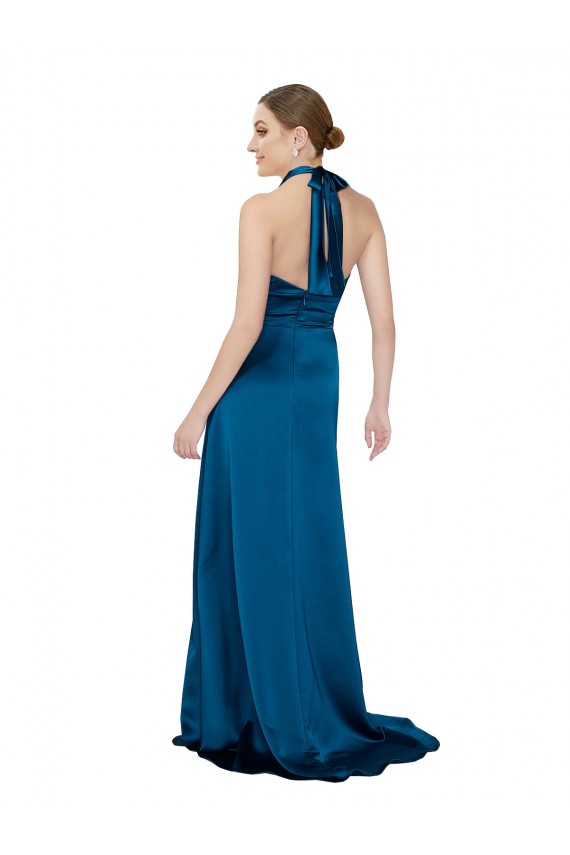 Inexpensive Halter Neck Silky Satin Prom Dress UK
