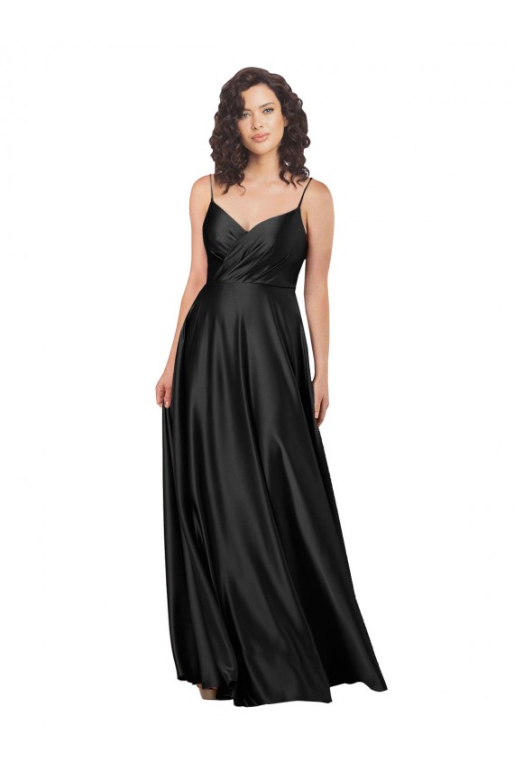Inexpensive Full Length V-Neckline Silky Satin Prom Dress with Full Skirt UK