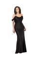 Inexpensive Off the Shoulder Sleeves Silky Satin Prom Dress with Skirt Slit UK