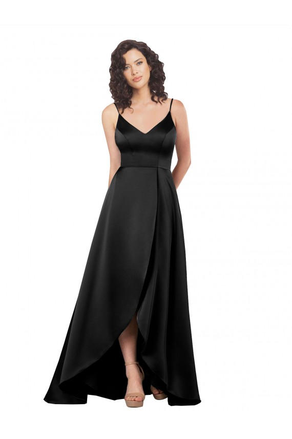 Inexpensive High Low V-Neckline Silky Satin Tulip Prom Dress with Wrap Skirt UK
