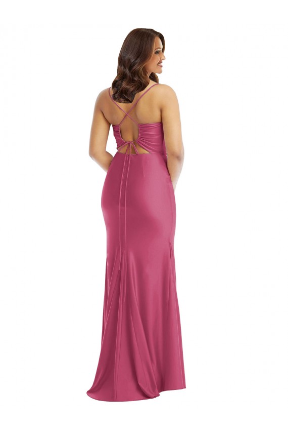 Inexpensive Cowl-Neck Open Tie-Back Silky Satin Mermaid Prom Dress with Frong Slit UK