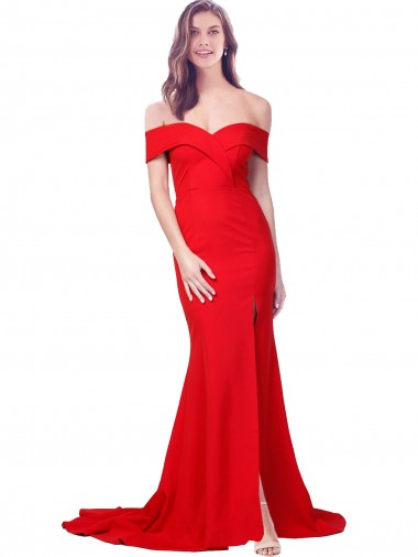 Inexpensive Criss Cross Full Length Long Crepe Prom Dress with Side Split UK
