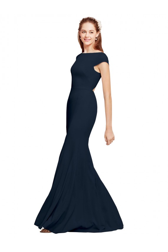Inexpensive Fit and Flare Long Crepe Prom Dress with Tie Open Back UK