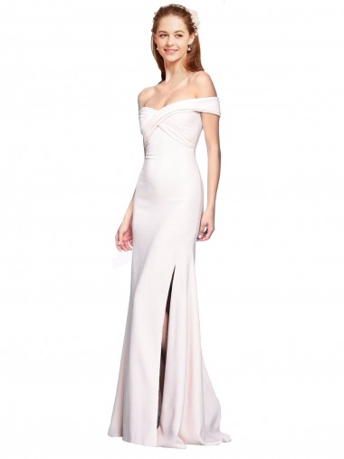 Inexpensive Criss Cross Off the Shoulder Crepe Prom Dress with Side Slit UK
