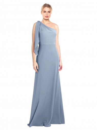 Inexpensive Draped Flutter Sleeves One Shoulder Stretch Crepe Prom Dress UK