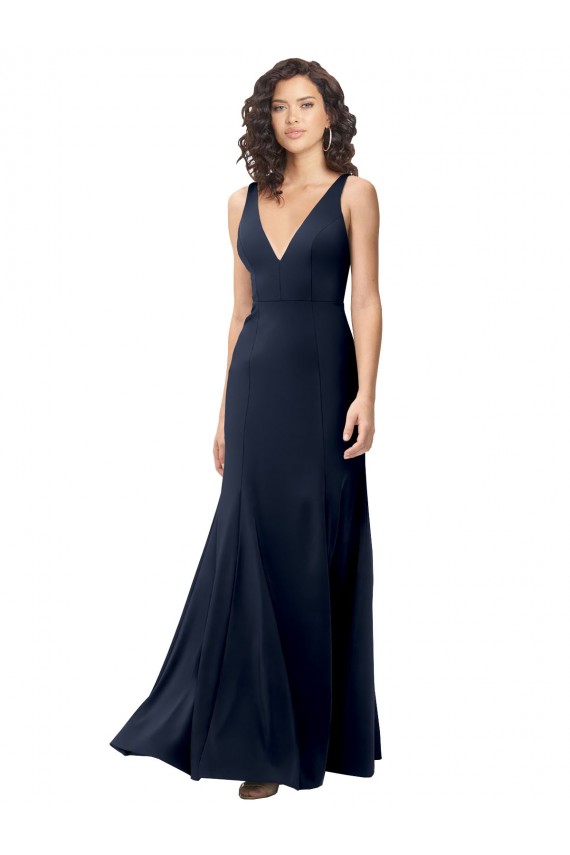 Inexpensive Classic V-Neck Long Stretch Crepe Prom Dress with V-Back UK