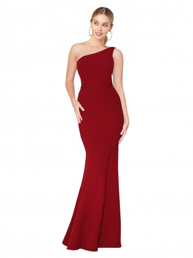 Inexpensive One Shoulder Long High Neck Sleeveless Mermaid Crepe Prom Dress UK
