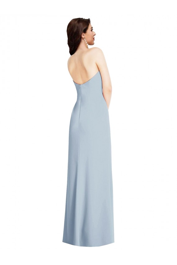 Inexpensive Strapless Scoop Back Maxi Crepe Prom Dress with Front Slit UK