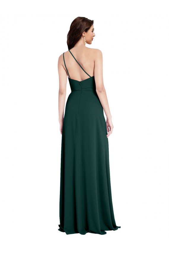 Inexpensive A-Line Slim One Shoulder Crepe Prom Dress with Asymmetrical Straps and Side Slit UK