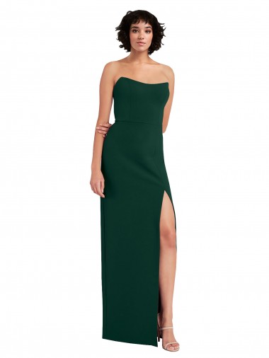 Inexpensive Scooped Strapless Neckline Crepe Prom Dress with Side Slit UK