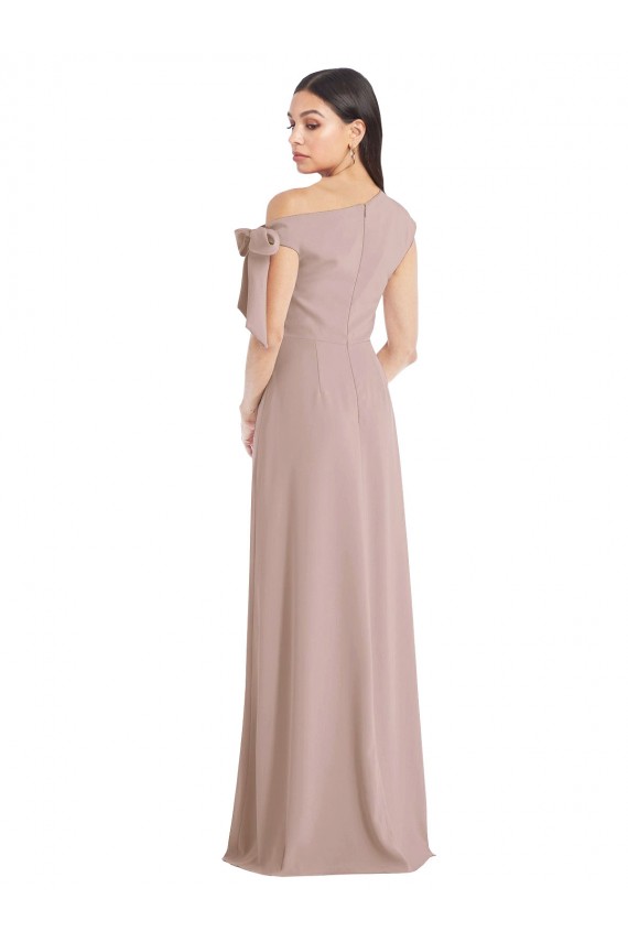 Inexpensive Off the Shoulder Tie Detail Maxi Crepe Prom Dress with Front Slit UK
