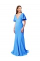 Inexpensive Short Sleeves Long V-Neck Crepe Prom Dress with V-Back UK