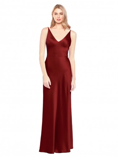 Inexpensive Full Length Long Stretch Satin Slip Prom Dress V-Back UK
