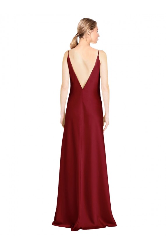 Inexpensive Floor Length Deep V-Back Stretch Satin Prom Dress with Front Slit UK