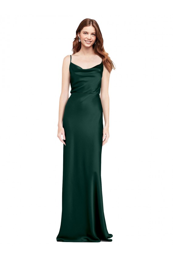 Inexpensive Fitted Cowl Neck Long Stretch Satin Slip Prom Dress with V-Back UK