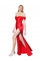 Inexpensive High Neck Off the Shoulder Stretch Satin Prom Dress with High Slit UK
