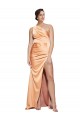 Inexpensive One Shoulder Ruched Stretch Satin Prom Dress with Thigh High Split UK