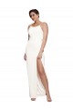 Inexpensive High Neck Stretch Satin Prom Dress with Low Back and Side Slit UK