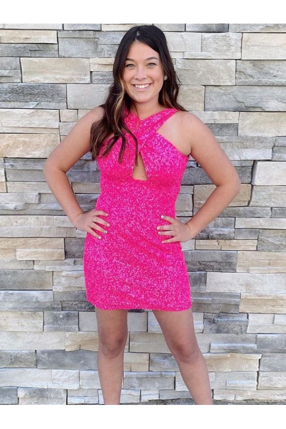 Inexpensive Halter Sleeveless Short Velvet Sequin Cocktail Prom Dress UK