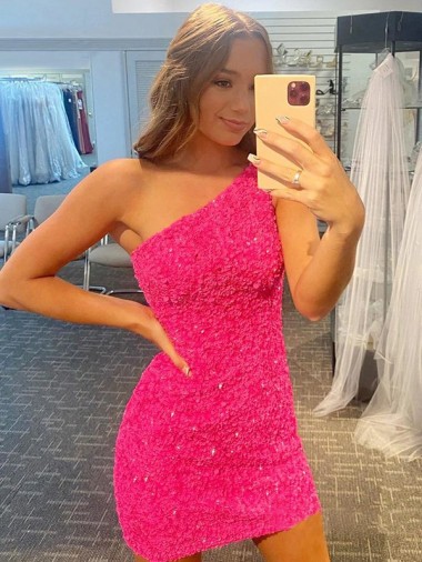 Inexpensive Short One Shoulder Sleeveless Velvet Sequin Prom Dress UK