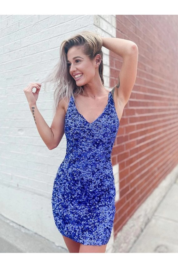Inexpensive Short Velvet Sequin V-Neck Sleeveless Prom Dress UK