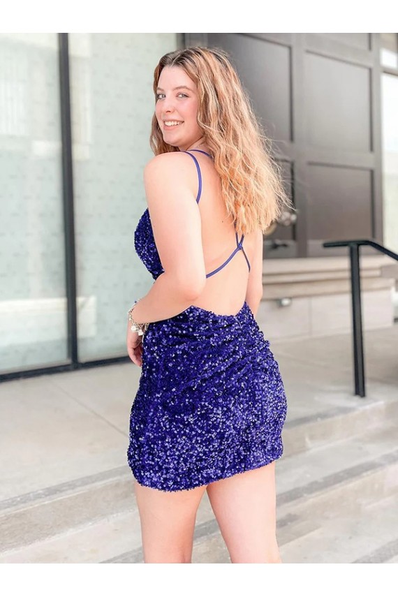 Inexpensive Sleeveless Short Velvet Sequin V-Neck Prom Dress UK