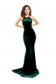Inexpensive High Neck Stretch Velvet Prom Dress with Black Lace Embroidery UK