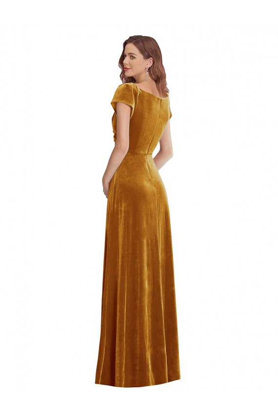 Inexpensive Cap Sleeve Faux Wrap Velvet Maxi Prom Dress with Pockets UK