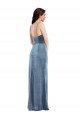 Inexpensive Spaghetti Strap Velvet Maxi Prom Dress with Draped Skirt UK