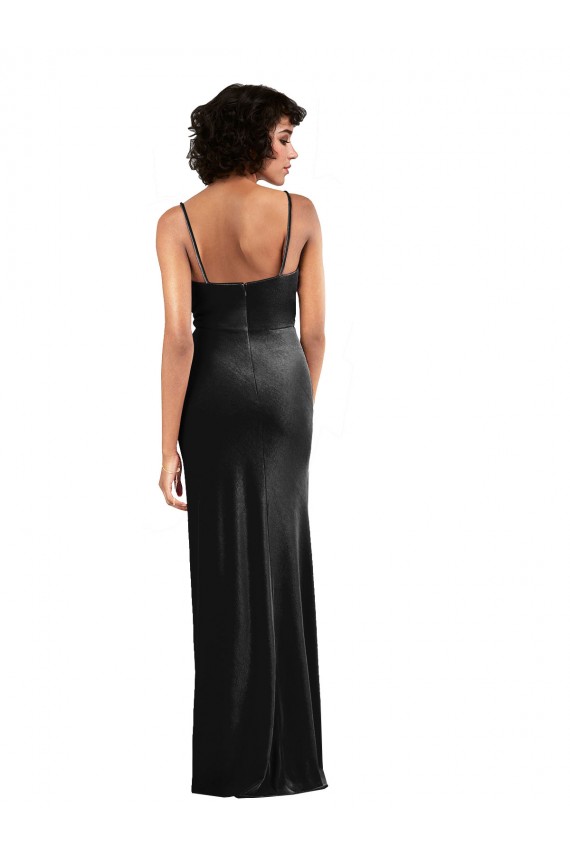 Inexpensive Modern Floor-Length Velvet Prom Dress with Cowl Neck and Spaghetti Straps UK