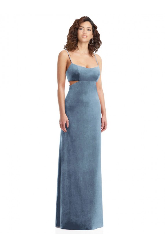 Inexpensive Spaghetti Strap Long Full Length Velvet Maxi Prom Dress UK